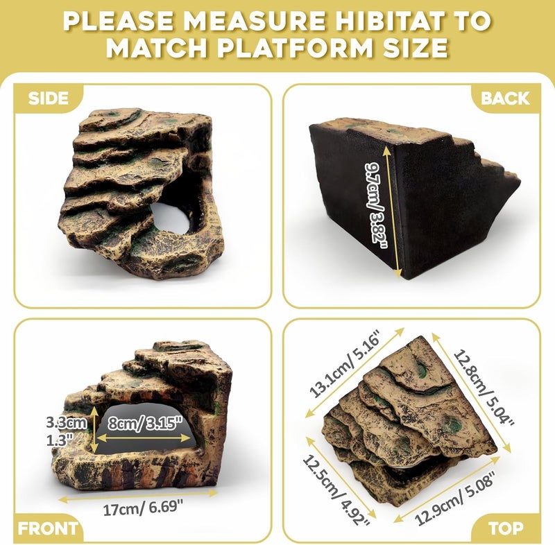 GOZILLA Small Reptile Accessories for Tank, Basking Platform Hideout, Bearded Dragon Hide and Cave Decor for Small Turtle,Snake and Lizard.(Brown-S) - Image 2